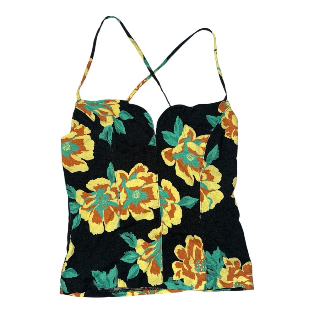 Free People Intimately Free Black Floral Print Tank Top NWOT